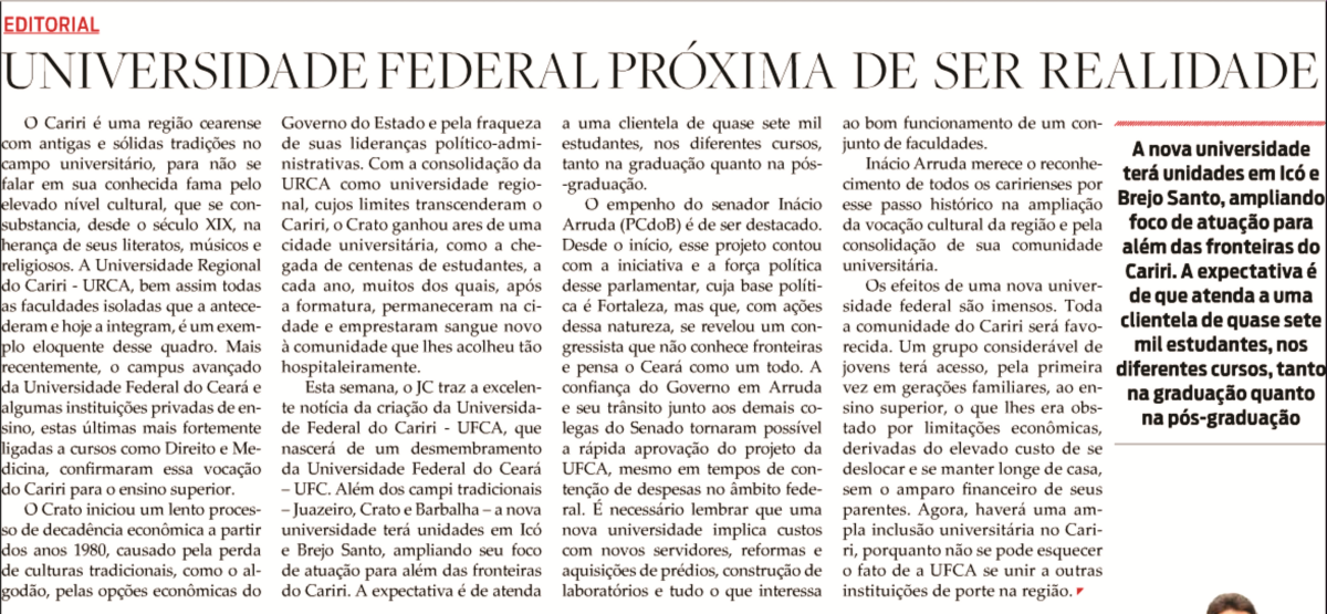 Jornal do Cariri: Universidade Federal próxima de ser realidade